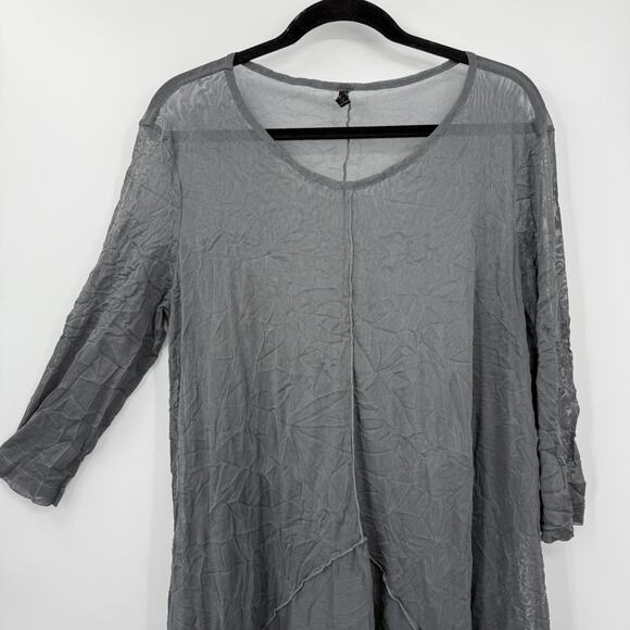 By JJ Midi Dress Sheer Overlay Crinkle Knit Gray Asymmetrical Lagenlook size XL - Picture 4 of 10